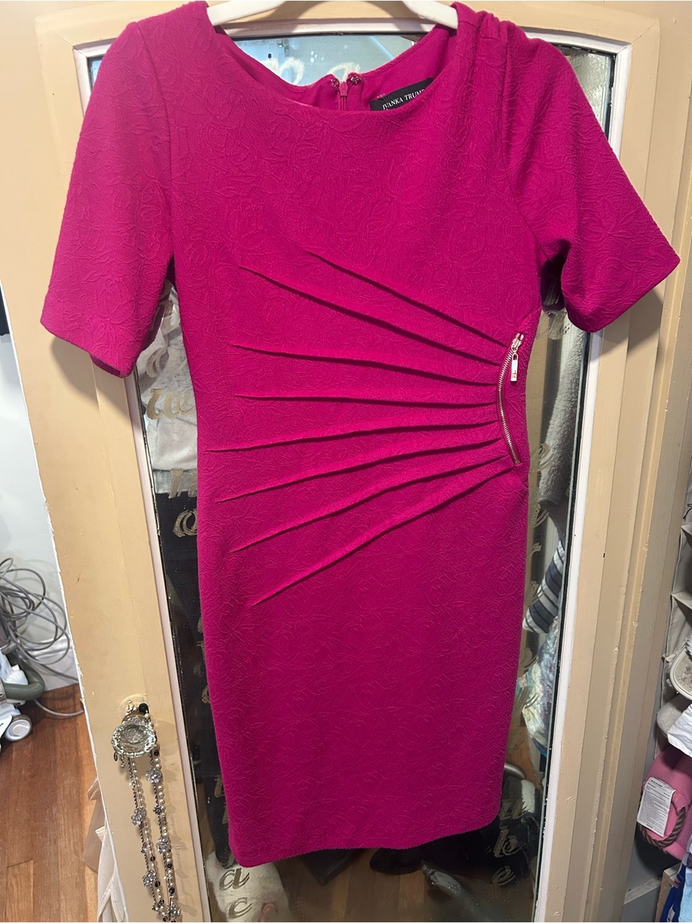 Ivanka Trump Fuchsia Pleated Sheath Dress with back zip size 4